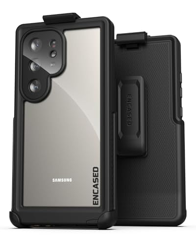 Encased Waterproof Belt Case Designed for Samsung Galaxy S24 Ultra - Full Body Protective Case with Screen Protector Built-in with Holster Clip (Clear/Black) - size: S24 Ultra