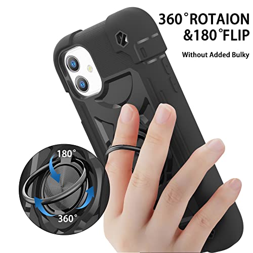 MARKILL Compatible with iPhone 11 Case 6.1 Inch with 360°Rotate Ring Stand, Military Grade Drop Protection Full Body Rugged Heavy Duty Case 3 in 1 Protective Cover Black - color: Black, size: iPhone 11 6.1"