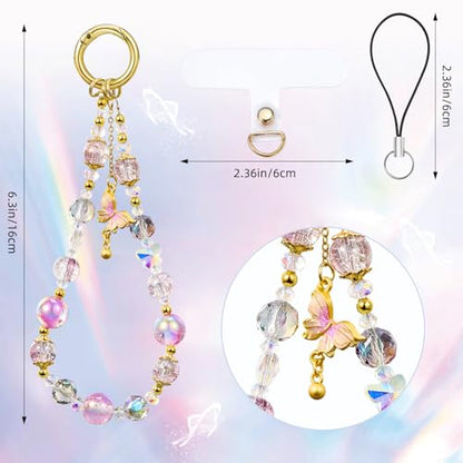 BEEFLYING Beaded Phone Charm Wrist Strap for Case - color: Lilac Butterfly