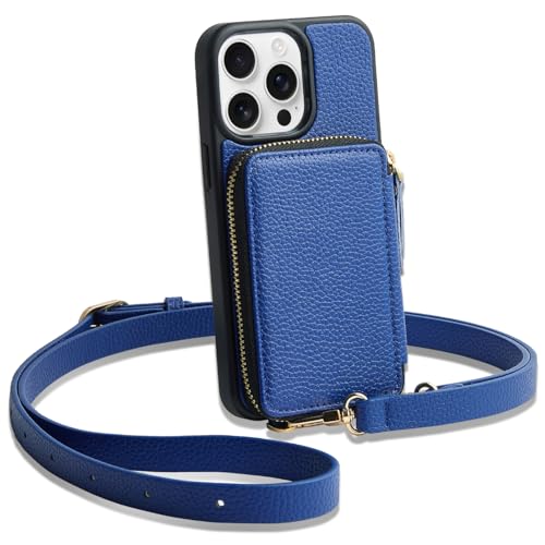 ZVE Crossbody Wallet Case for iPhone 13 Pro Max(6.7 inch), Zipper Phone Case with RFID Blocking Card Holder Wrist Strap Purse Cover for Women- Navy Blue - color: Navy Blue, size: iPhone 13 Pro Max, 6.7"