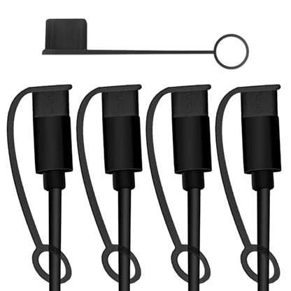 USB C Cable Dust Caps 5 Pack with Integrated Tether, Black - color: Black