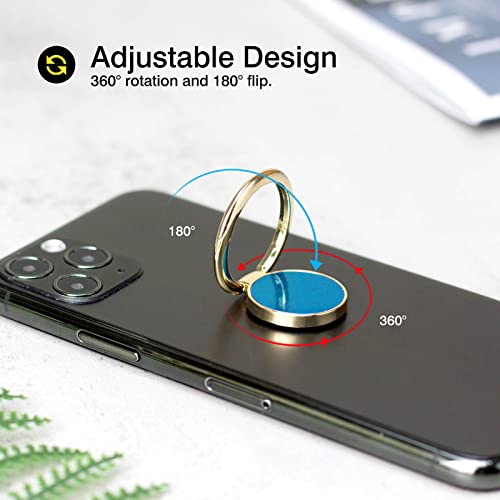 [2 Pack] Round Mirror Design Cell Phone Ring Holder Stand, 360 Degree Rotation and 180 DegreeAdjustable Finger Ring Kickstand with Polished Metal Phone Grip (Gold)