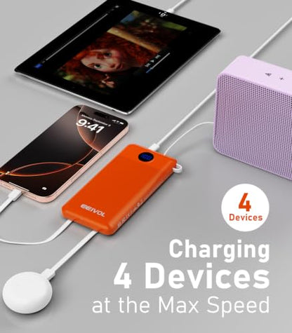 Portable Charger Built in 4 Cables, 10000mAh Power Bank, Orange - color: Orange