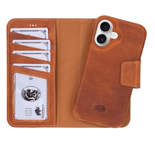 BLACKBROOK Wallet Case for iPhone 16 Plus, Burkley Premium Leather Detachable 2-in-1 Wallet for MagSafe, 4 Credit Card Slots and ID Pocket with RFID, Flip Cover Compatible with iPhone 16 Plus - color: Golden Brown, size: iPhone 16 Plus