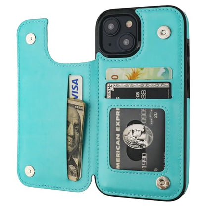 ONETOP for iPhone 15 Wallet Case with Credit Card Holder,LightBlue | Kickstand,ID/Cash Holder,Case Wallet with Card Slots,Double Magnetic Clasp,Durable PU Leather Shockproof Cover for Women Men - color: Light Blue