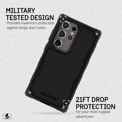 Pelican Shield - Samsung Galaxy S24 Ultra Case [6.8”] [Wireless Charging] [21ft MIL-STD Drop Protection] Phone Case for Samsung Galaxy S24 Ultra - Heavy Duty Cover w/Belt Clip Holster Stand - Carbon - color: Carbon