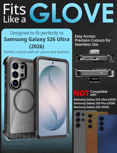 Designed for Samsung Galaxy S26 Ultra Case with Belt Clip Holster | Protective Cover with Strong Magnet Compatible with Magsafe - Black - color: Black