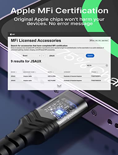 JSAUX Headphone Adapter for iPhone Lightning to 3.5mm Adapter-Black - color: Black, size: 1 Pack