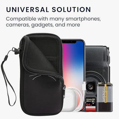 kwmobile Neoprene Sleeve for Smartphone Size XXL - 7" - Shock Absorbing Pouch Case - Protective Phone Bag - Meow Meow White/Black - style: Meow Meow 02-01