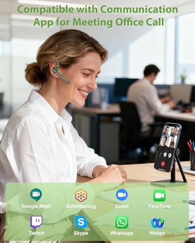 Bluetooth Headset,72H Work Single-Ear Wireless Earpiece for Cell Phone Call - color: Solid army green