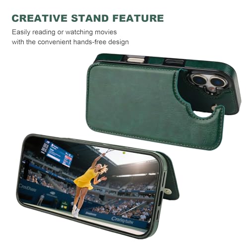 ONETOP for iPhone 17 Wallet Case with Credit Card Holder,Green | Kickstand,ID/Cash Holder,Case Wallet with Card Slots,Double Magnetic Clasp,Durable PU Leather Shockproof Cover for Women Men - color: Green