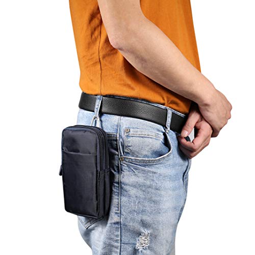 Men's Smartphone Waist Bag Zipper Mobile Phone Holster Waist Pouch Wallet with Carabiner Belt Loop for Outdoor Sport Travel - color: Blue