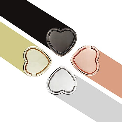 2 Packs Glossy Finish Love Heart Shaped Cell Phone Ring Holder Stand, 360 Degree Rotation Finger Ring Kickstand with Polished Metal Phone Grip (Black)