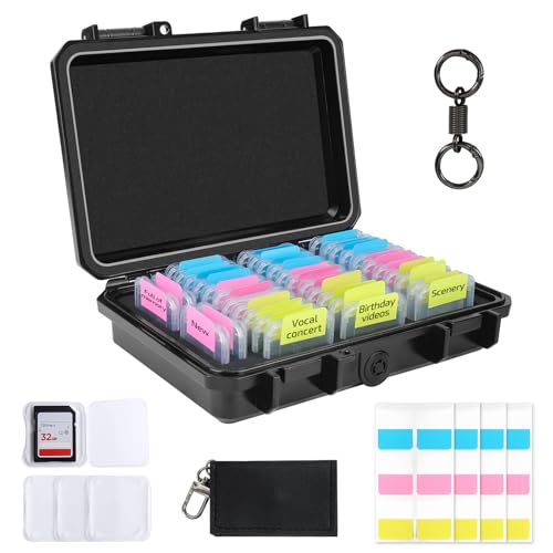 37-Slot SD Card Holder, Water-Resistant Camera Memory Card Case - color: Black