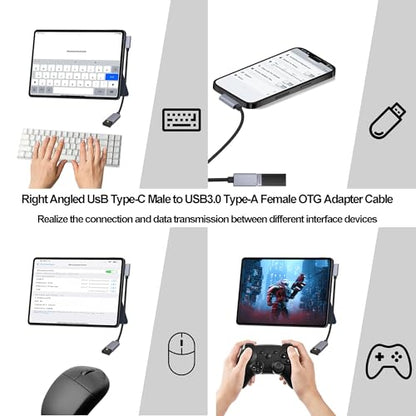 USB3.0 to Type-C OTG Adapter Cable 5GB Right Angled USB C Male to USB A Female Charge Data Transfer Connector Cable for Phone Laptop Tablet -30CM/1FT, 2 Pack (Left/Right Angle)