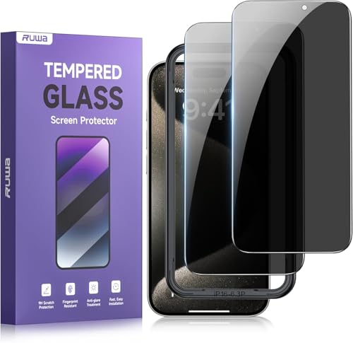 ruwa Privacy Screen Protector for iPhone 17 [2-Pack][6.3 Inch] Display Tempered Glass Film with Easy Installation Frame, Ultra HD, 9H Hardness, Scratch Resistant, Case Friendly - size: for iPhone 17-6.3 Inch