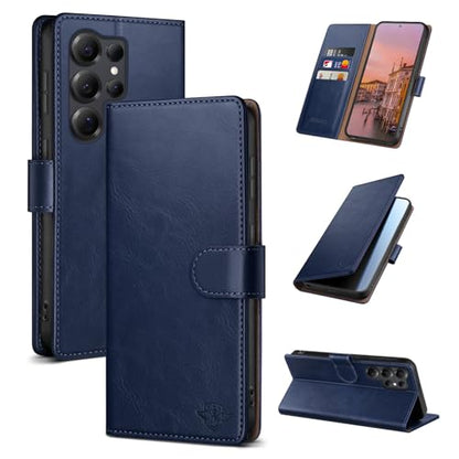 Wallet Case for Samsung Galaxy S25 Ultra, Blue | RFID-Blocking Card Holder, Kickstand, Magnetic Closure, PU Leather Folio Flip Cover, Protective Women Men Cases - color: Blue, size: Samsung Galaxy S25 Ultra