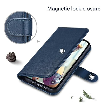 ULAK Compatible with iPhone 15 Pro Wallet Case with Card Holder, Navy Blue | Flip PU Leather Kickstand RFID Blocking Design Cover Wrist Strap Shockproof Phone Case for iPhone 15 Pro 6.1 inch - color: Navy Blue, size: iPhone 15 Pro - 6.1 inch