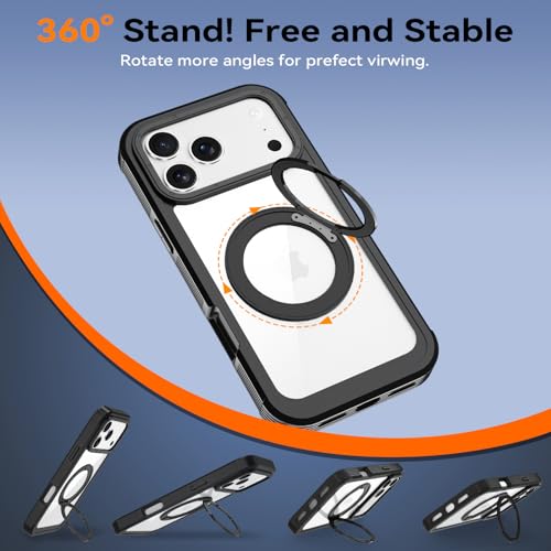 Magnetic for iPhone 17 Pro Case, Compatible with MagSafe, Full Body Rugged Case with Built-in Screen Protector & Kickstand & Belt-Clip (Black) - color: Black