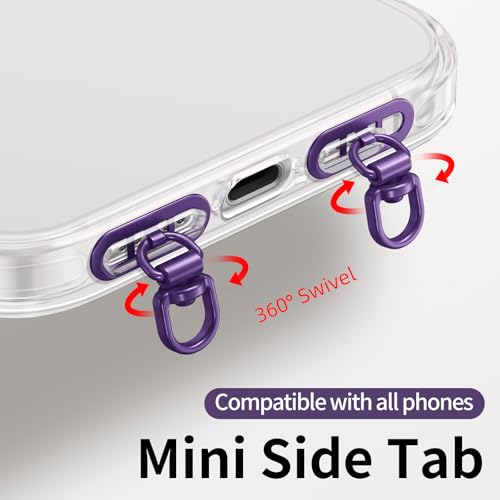 saxsion Side-Mount Phone Tether Tab, Metal Lanyard Patch, 360° Swivel Clip, 304 Stainless Steel, Won't Block Charging Port - color: Dark Purple