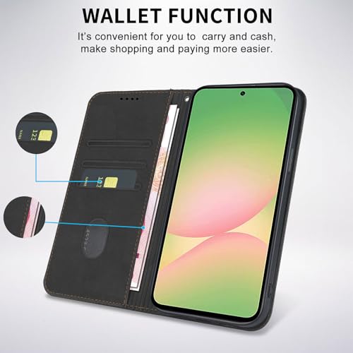 Wallet Case for Samsung Galaxy A56 5G 2025 6.7 inch - PU Leather Flip Cover with Card Holder Slots, Strong Magnetic Folio Kickstand Phone Case, Black - color: Black, size: Samsung Galaxy a56/A56