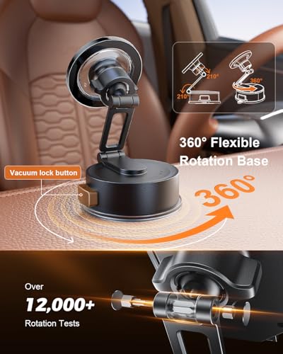 SUPERONE Magnetic Car Phone Holder for MagSafe,360° Vacuum Mount for iPhone - color: Matte Black