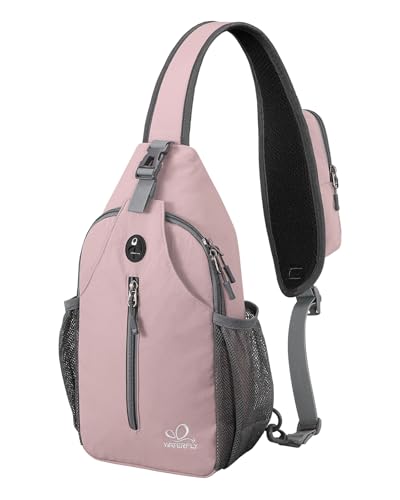 WATERFLY Crossbody Sling Backpack Sling Bag Travel Hiking Chest Bag Daypack | Small Hiking bag,Multi-compartment storage,Water-resistant,Breathable back pad,Reversible adjustable shoulder strap - color: Pink