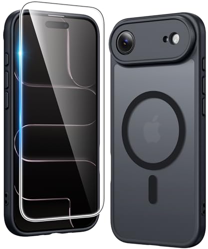 FNTCASE for iPhone Air Case Matte: Magnetic Phone Cases with Screen Protector Drop Proof Compatible with Magsafe Slim Anti Yellowing Rugged Protective Translucent Cell Phone Cover (C-Black) - color: C-Black, size: for iPhone Air 6.5 inch