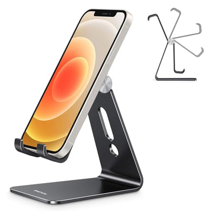 OMOTON C2 Adjustable Aluminum Cell Phone Stand with Charging Cutout, Black - color: Black