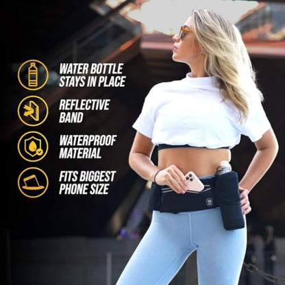 Running Belt with Water Bottle Holder Waist Bag Extender Black - color: Black