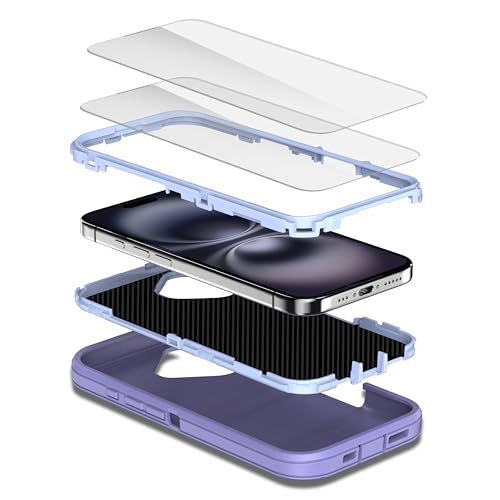 MXX for iPhone 16 Case, Durable 3-Layer Rugged Protective Cover, Compatible with MagSafe, Shockproof Cute iPhone 16 Case (6.1") – Light Purple - color: Light Purple, size: iPhone 16