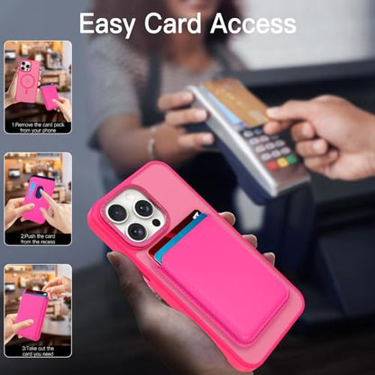Magnetic Designed for iPhone 15 Pro Max Case 6.7" 2023, Hot Pink | [Compatible with Magsafe] [with Wallet & Card Holder] [Military Drop Protection] Slim Translucent Matte Phone Case - color: Hot Pink, size: iPhone 15 Pro Max
