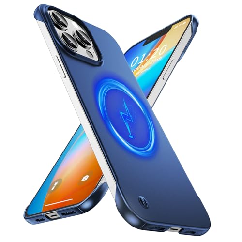 GRECAZO Magnetic Frosted Frameless Case for iPhone 13 Pro, Navy Blue | Compatible with MagSafe, Metallic Finish, Hard PC Cover, Ultra Thin Lightweight Minimalist Borderless, Slim Fit, 6.1-Inch - color: Navy Blue, size: iPhone 13 Pro
