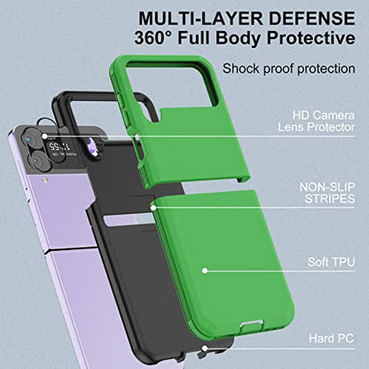 for Galaxy Z Flip 4 Case with Camera Lens Film,Shockproof Protective Phone Case Heavy Duty Full Body Protection Drop Proof Hard Rugged Cover for Samsung Galaxy Z Flip 4 (Green/Black) - color: Green/Black