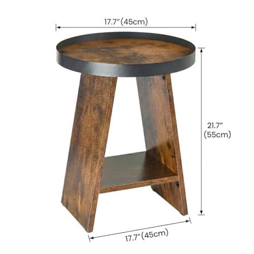 2-Tier Round End Table with 17.7 inch Tray Top, Rustic Brown - color: Rustic Brown