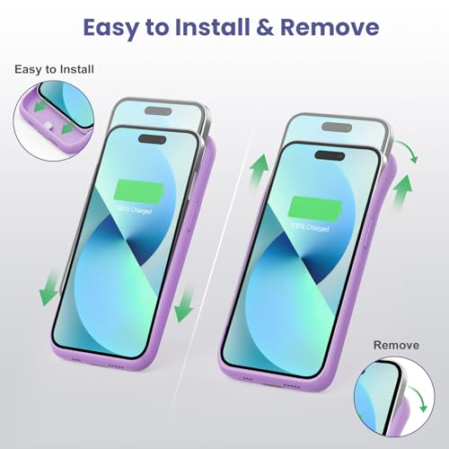 Battery Charging Case for iPhone 12Pro Max/13Pro Max/14Pro Max/14 Plus (6.7 Inch), Powerful 8600mAh Portable Rechargeable Charger Case for iPhone 14ProMax/14Plus/13Promax/12Promax Battery Case-Purple - color: Purple