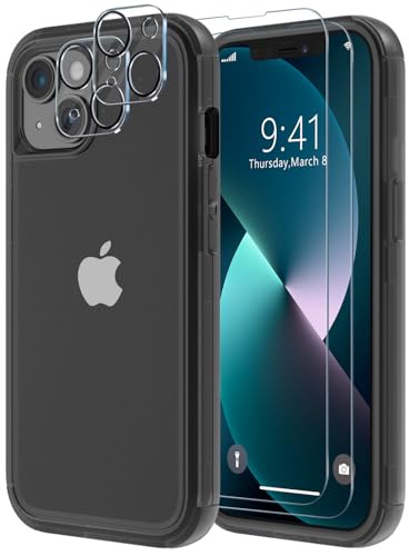 Diverbox for iPhone 13 Case [Shockproof] [Dropproof] [with Screen Protector ] 3in1 Heavy Duty Protection Phone Case Cover for Apple iPhone 13 (Matte Black) - color: Matte Black(Magnet)
