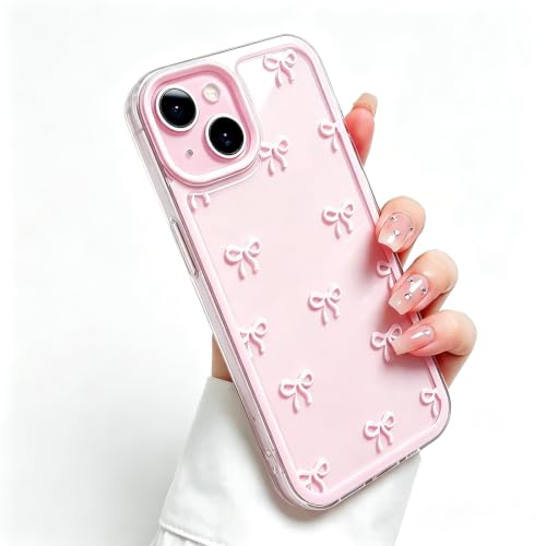 Case for iPhone 13, Clear Pink Cute Ribbon Bowknot Pattern, Transparent Phone Case Raised Camera Protection Stylish Slim Soft TPU Protective Cover for Women - color: A1-Pink, size: iPhone 13
