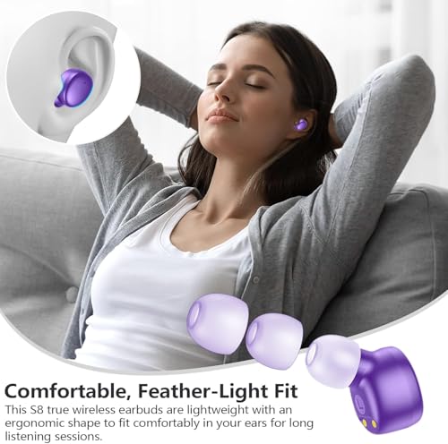 MOZOTER Mini Wireless Earbuds Bluetooth 5.3 in Ear Headphones Headsets - color: Pure Purple