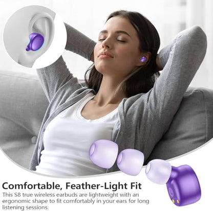 MOZOTER Mini Wireless Earbuds Bluetooth 5.3 in Ear Headphones Headsets - color: Pure Purple