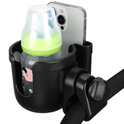 Accmor Stroller Cup Holder with Phone Holder, Bike Cup Holder, Universal Cup Holder for Uppababy Nuna Strollers, 2-in-1 Drinks Holder for Walker, Wheelchair, Scooter - color: All Black Carbon Fiber Texture