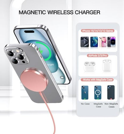 OANDYS Magnetic Wireless Charger 15W Fast Mag Safe Charger for Cell Phone 16 Pro Max/16 Pro/16 Plus/16/15/14/13/12 Series 2 Pack Charging Pad for AirPods 3/2/Pro 2/Pro Mag-Safe Original Replacement - color: Pink