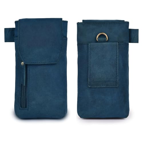 Leather Village Genuine Leather 7”x3.5” Phone Holster Pouch with Belt Clip, Magnetic Closure, ID Card Holder - Blue Universal Case for iPhone, Samsung Galaxy, Google Pixel - color: Blue