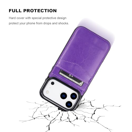 KIHUWEY for iPhone 17 Pro Max Wallet Case Card Holder, Dark Purple | Credit Card Slots, PU Leather, Kickstand, Flip Heavy Duty Protection Cover for Men and Women - color: Dark Purple