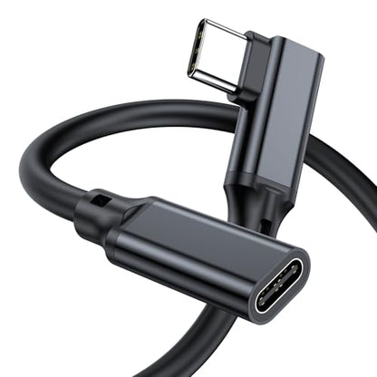 90 Degree Right Angle USB C Male to Female Extension Cable 10FT,Type C USB 3.1 Gen 2 10Gbps 5A 240W 4K Video Compatible with MacBook Pro,iPad Pro,Switch,Dell XPS,Surface Go,PSVR2/USB C Hub,iPhone 15 - size: 10FT
