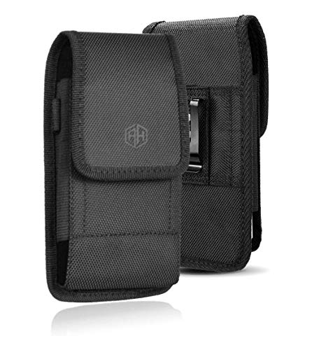 Reiko Vertical Black Case, Extra Large Rugged Pouch Holster Nylon Metal Belt Clip Fits [iPhone 6 6S 7 8 X (4.7'') & Samsung S5 S6 S7 S8] With Waterproof/Defender/Thick Heavy Duty Case - color: BLACK, size: BLACK - MEDIUM