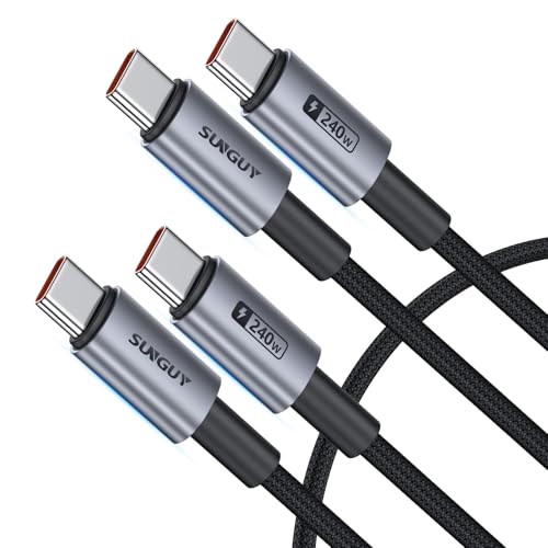 SUNGUY 240W USB C to USB C Cable [1.5FT, 2-Pack] Fast Charging Short Cord - size: 1.6FT+1.6FT