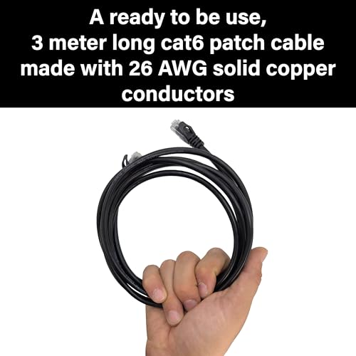 Cat6 Ethernet Cable 3 Meter (9.8ft) Black 1-Pack High Speed Ten Gigabit 550MHz Network LAN Snagless RJ45 Cord 26 AWG Pure Solid Copper Patch Wire Fast Router Modem Gaming Console PS5 Xbox