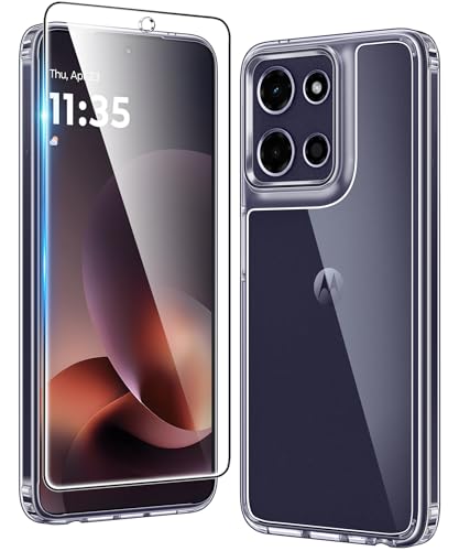 FNTCASE for Moto G-Power-5G-2026/2025 Clear Case with Screen Protector | Anti Yellowing, Slim Cell Phone Cover, Rugged Shockproof Protective Bumper, Transparent Cases - color: B-Clear, size: for Moto G Power 5G 2026/2025 (6.8 inch)
