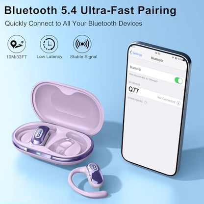 Open Ear Headphones, NEW Over Ear Earbuds with 4 ENC Noise-Canceling Mic - color: Lavender